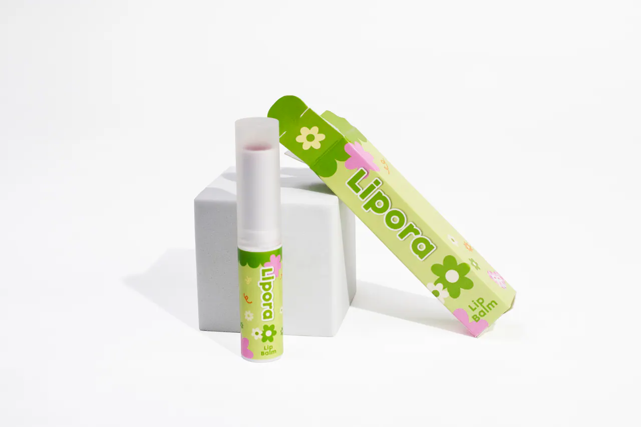 รูปตัวอย่างกล่องเครื่องสำอาง Lipora Lip Balm สำหรับรับผลิตกล่อง รับทำกล่อง และผลิตกล่องโดย Box Corner Art มุมที่ 2