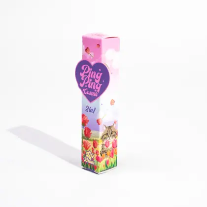 รูปตัวอย่างกล่องเครื่องสำอาง Ping Ping Cosme Lip Balm สำหรับรับผลิตกล่อง รับทำกล่อง และผลิตกล่องโดย Box Corner Art มุมหลัก