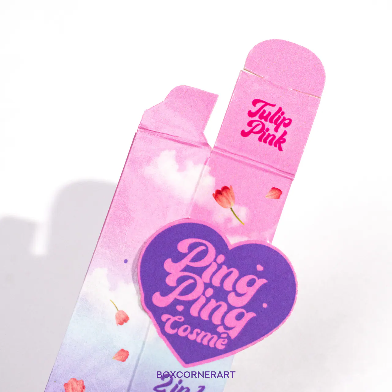รูปตัวอย่างกล่องเครื่องสำอาง Ping Ping Cosme Lip Balm สำหรับรับผลิตกล่อง รับทำกล่อง และผลิตกล่องโดย Box Corner Art มุมที่ 4