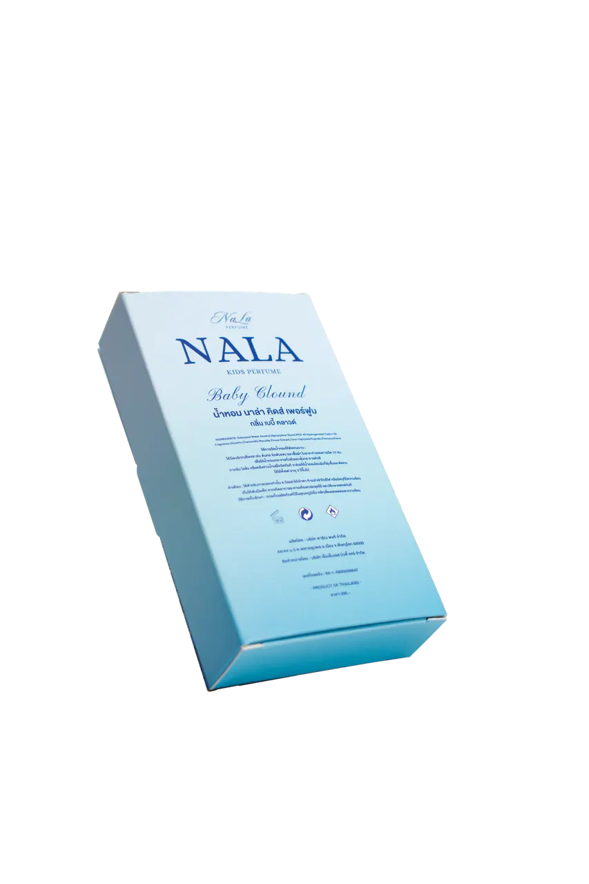 รูปตัวอย่างกล่องน้ำหอมและเครื่องหอม Nala น้ำหอม กลิ่นเบบี้คลาวด์ สำหรับรับผลิตกล่อง รับทำกล่อง และผลิตกล่องโดย Box Corner Art มุมที่ 4