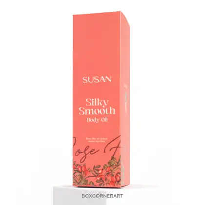 รูปตัวอย่างกล่องครีมสกินแคร์ SUSAN Silky Smooth Body Oil สำหรับรับผลิตกล่อง รับทำกล่อง และผลิตกล่องโดย Box Corner Art มุมหลัก