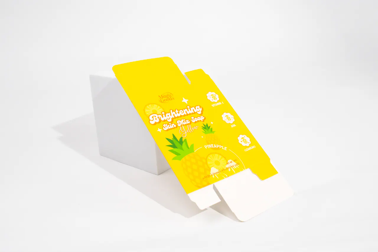 รูปตัวอย่างกล่องสบู่ Magic Goods Brightening Skin Mix Soap Yellow สำหรับรับผลิตกล่อง รับทำกล่อง และผลิตกล่องโดย Box Corner Art มุมที่ 3